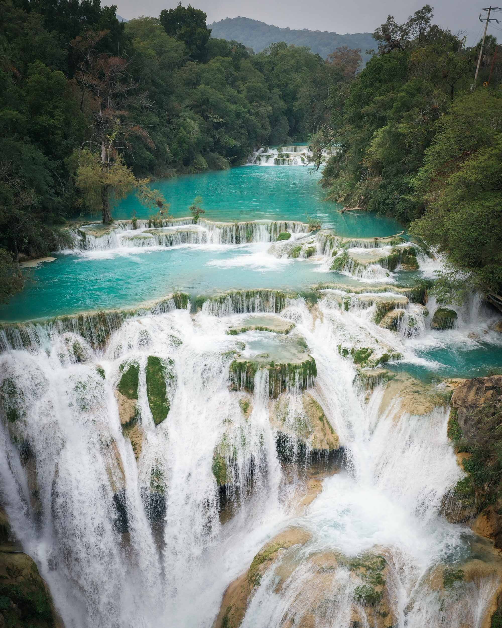 Cascading waterfall in Huasteca Potosina
